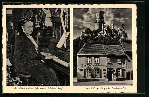 AK Bad Godesberg, Gasthof zur Lindenwirtin, Ännchen Schumacher am Klavier