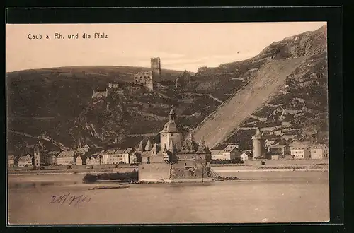 AK Caub a. Rh., Teilansicht und die Pfalz