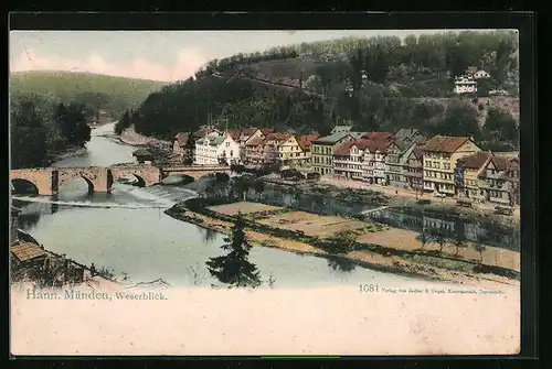 AK Hann. Münden, Weserblick mit Brücke