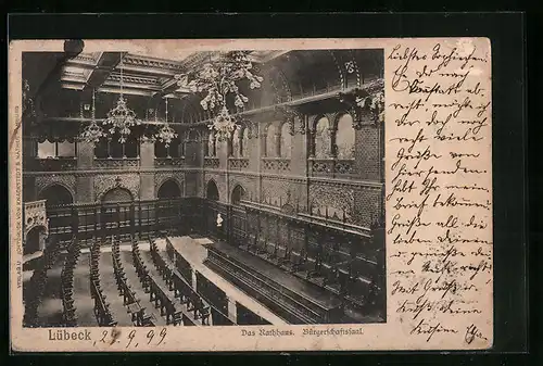 AK Lübeck, Das Rathaus, Bürgerschaftssaal, Innenansicht