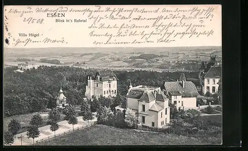 AK Essen, Blick in`s Ruhrtal mit Villa Hügel