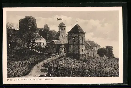 AK St. Martin, Ruine Kropsburg mit Weinbergen