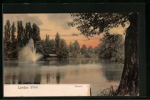AK Landau i. Pfalz, Ostpark mit Springbrunnen