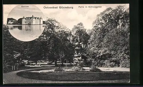 AK Glücksburg, Schloss mit Partie im Schlossgarten
