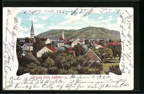 AK Löbau i. Sa., Gesamtansicht mit Kirche