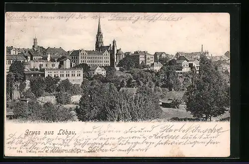 AK Löbau i. Sa., Ortsansicht mit Kirche