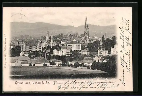 AK Löbau i. Sa., Gesamtansicht mit Kirche