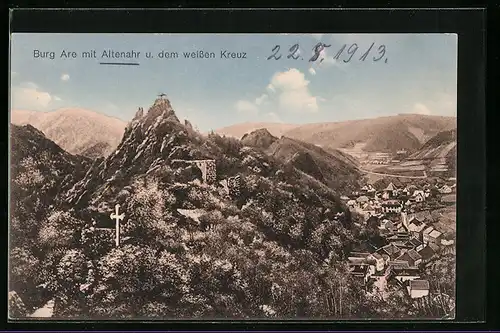 AK Altenahr, Ortsansicht mit Burg Are und dem weissen Kreuz