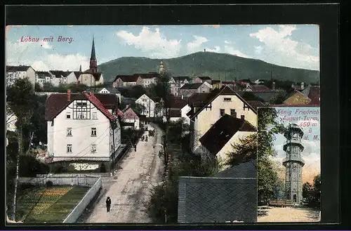 AK Löbau i. Sa., Teilansicht mit Löbauer Berg und König Friedrich August-Turm