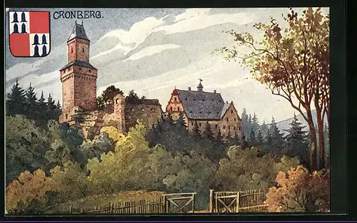 Künstler-AK Cronberg i. Taunus, Schlossansicht in Waldlandschaft