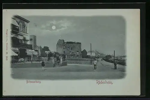 Mondschein-AK Rüdesheim, Strassenpartie an der Brömserburg