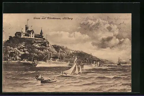 AK Hamburg-Blankenese, Fährhaus auf dem Süllberg von der Elbe gesehen