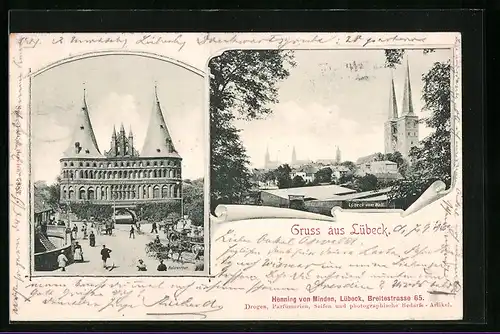 AK Lübeck, Strassenpartie am Holstentor, Ortsansicht vom Wall