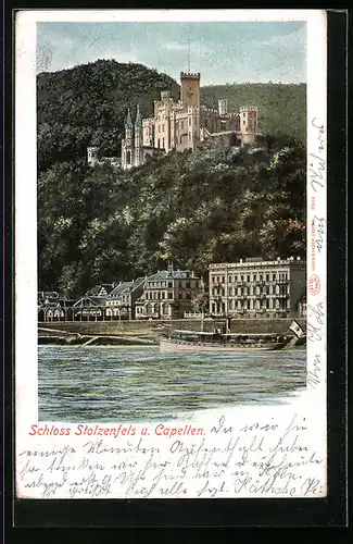 AK Schloss Stolzenfels, Blick vom Wasser aus, Capellen