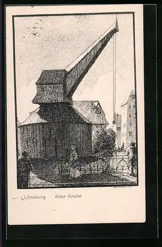 Künstler-AK Lüneburg, Partie am alten Kran