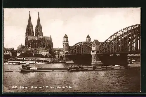 AK Köln /Rhein, Blick auf den Dom, Hohenzollernbrücke
