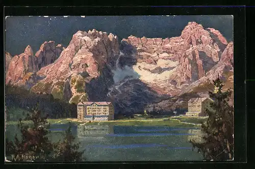 Künstler-AK Rudolf Alfred Höger: Lago di Misurina, Lago di Misurina verso Sorapis