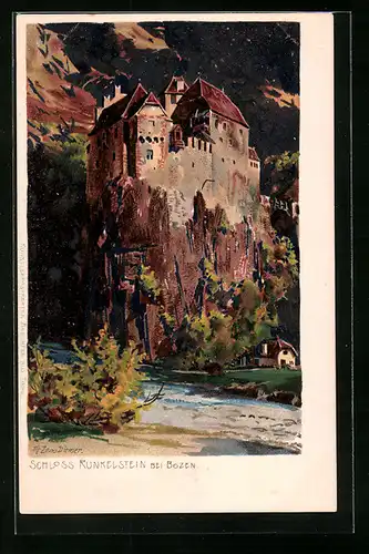 Künstler-AK Zeno Diemer: Bozen, Schloss Runkelstein bei Bozen mit verdunkeltem Himmel