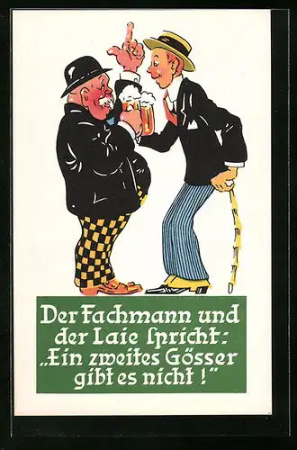 Künstler-AK Zwei Herren sind sich einig über die Einmaligkeit von Gösser-Bier