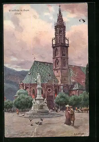 Künstler-AK Rudolf Alfred Höger: Bozen, Ansicht der Pfarrkirche