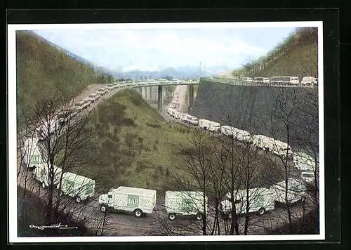 Künstler-AK Dortmund, Werbung der Dortmunder Actien-Brauerei, Kraftwagenkolonne auf der Hohensyburg-Schleife