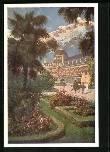 Künstler-AK Rudolf Alfred Höger: Meran, Grünanlagen am Kurhaus