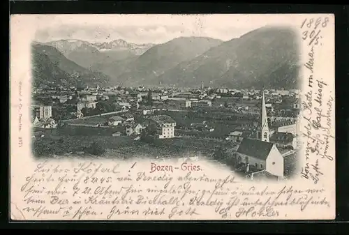 AK Bozen-Gries, Ortsansicht mit Bergpanorama