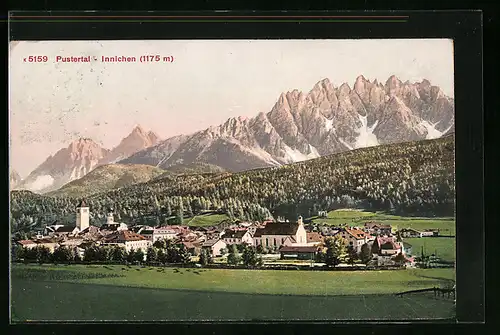 AK Innichen /Pustertal, Gesamtansicht mit Dolomitenkette