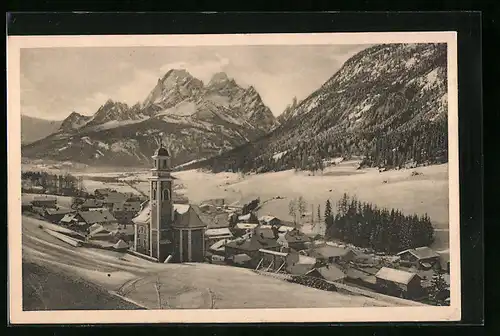 AK Sesto /Pusteria, Panorama mit Kirche im Schnee, Dolomiten