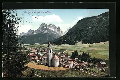 AK Sexten, Panorama mit Kirche und Elfer