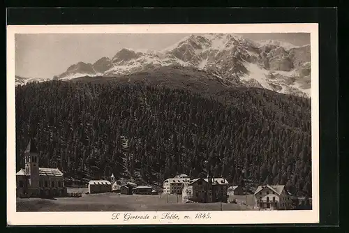 AK St. Gertrude a Solda, Totalansicht mit Bergpanorama