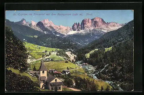 AK St. Cyprian im Tiersertal, Ortsansicht mit Rosengarten