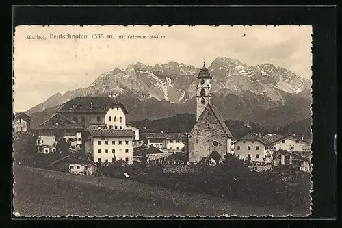 AK Deutschnofen, Ortspartie mit Kirche und Latemar