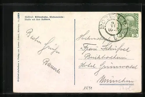 AK Klobenstein b. Ritterbahn, Studie mit dem Schlern, Wegeskreuz