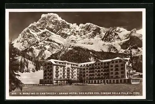AK S. Martino di Castrozza, Grand Hotel des Alpes col Cimone della Pala
