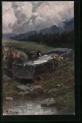 Künstler-AK Fritz Reiss: Schwarzwald-Quelle, Brunnen