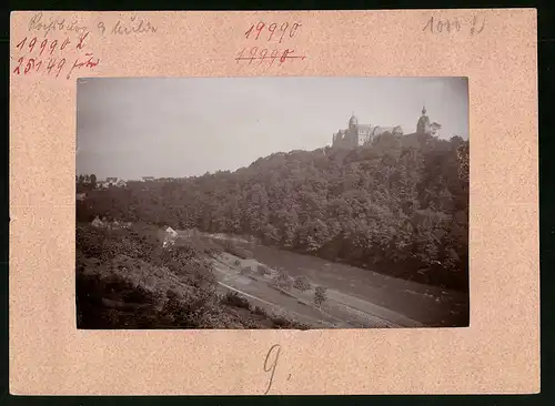 Fotografie Brück & Sohn Meissen, Ansicht Rochsburg, Muldenpartie mit Blick zum Schloss Rochsburg