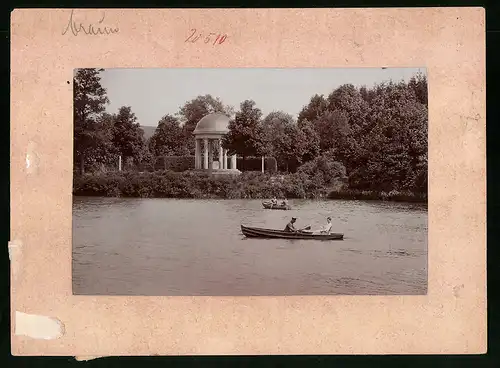 Fotografie Brück & Sohn Meissen, Ansicht Bad Elster, Partie am Luisasee mit Tempel und Ruderbooten