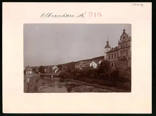 Fotografie Brück & Sohn Meissen, Ansicht Olbernhau i. Erzg., Flöha Partie mit Restaurant Wartberg und Spielwaren Fabrik