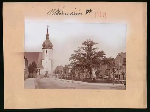 Fotografie Brück & Sohn Meissen, Ansicht Olbernhau i. Erzg., Marktplatz mit Geschäften Selma Freise, Alexander Schneider