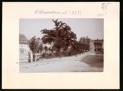 Fotografie Brück & Sohn Meissen, Ansicht Olbernhau i. Erzg., Marktplatz mit Geschäft Clemens Hiekel, Bahn-Atelier