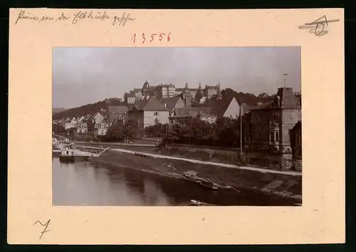 Fotografie Brück & Sohn Meissen, Ansicht Pirna / Elbe, Dampfschiffanlegestelle mit Blick auf die Stadt