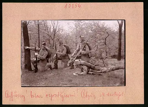 Fotografie Brück & Sohn Meissen, Ansicht unbekannter Ort, Sächsisches Schützen-Regiment Nr. 108, bei Gefechtübung