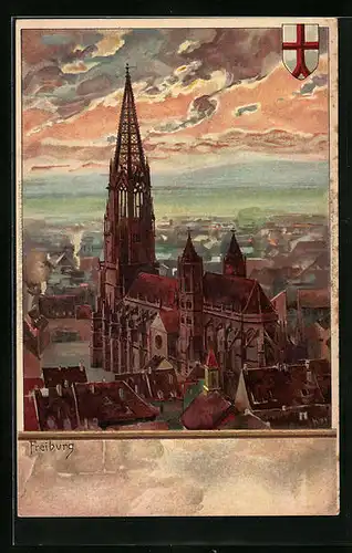AK Freiburg, Ortsansicht mit Münster