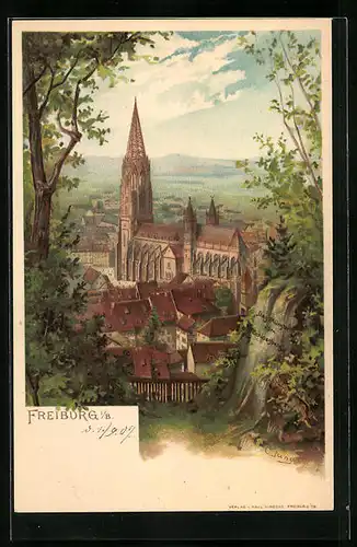 AK Freiburg i. B., Ortsansicht mit Münster