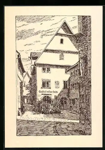 AK Rothenburg ob der Tauber, Gasthof Roter Hahn, Bes.: Hans Scherer