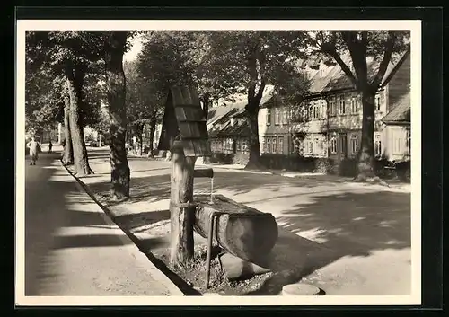 AK St. Andreasberg /Oberharz, Schützenstrasse mit Brunnen