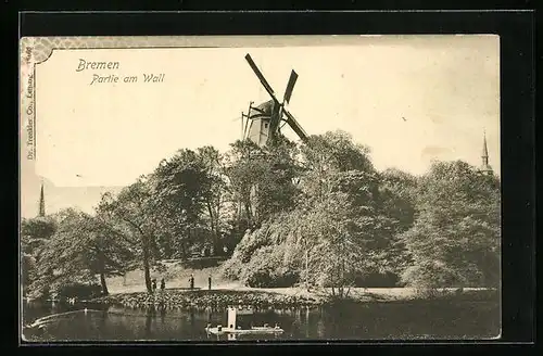 AK Bremen, Partie am Wall mit Windmühle