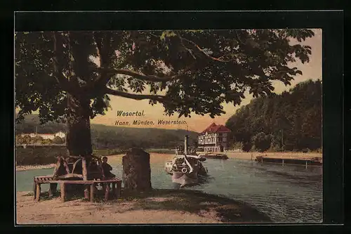 AK Hann. Münden, Weserstein mit Blick aufs Wasser