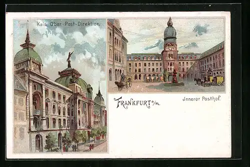 Lithographie Frankfurt a. M., Partie an der Kais. Ober-Post-Direktion, Innerer Posthof